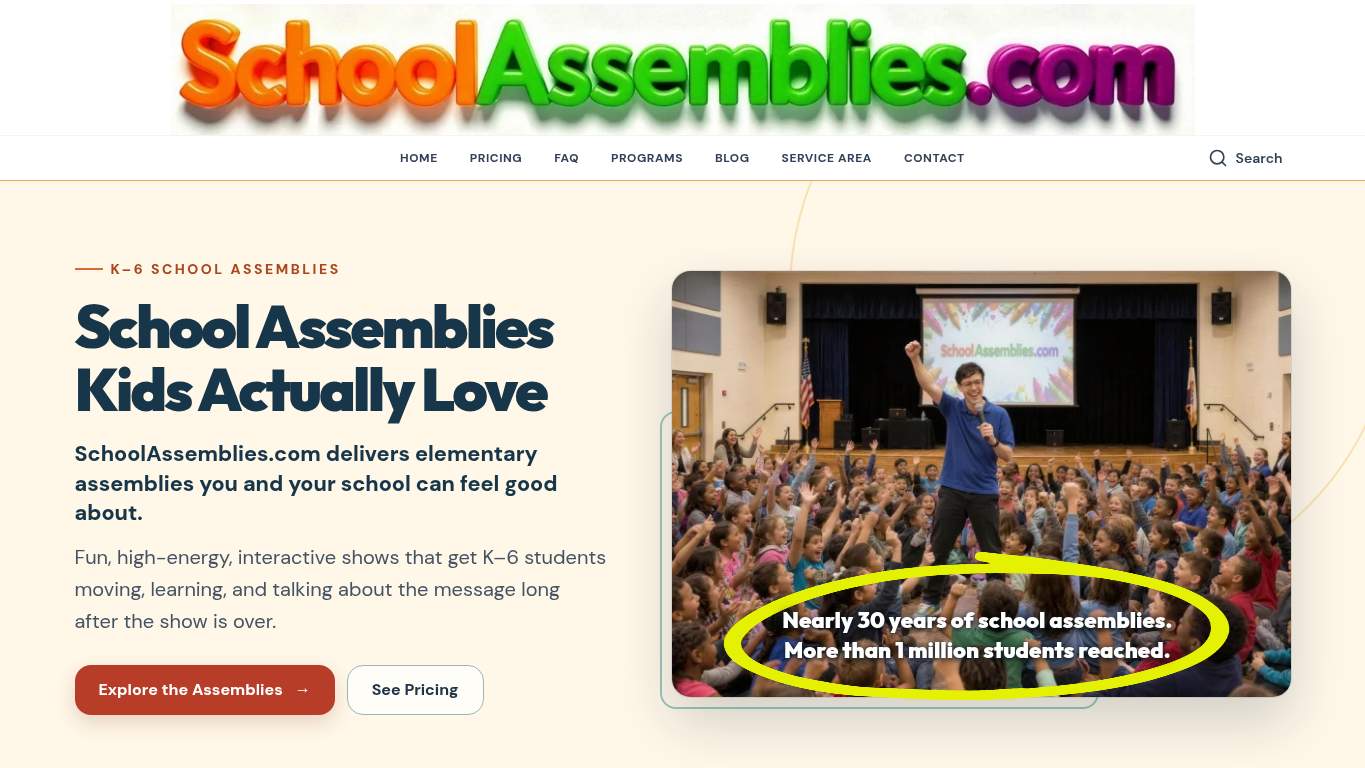 Screenshot of https://schoolassemblies.com/ Screenshot of https://schoolassemblies.com/