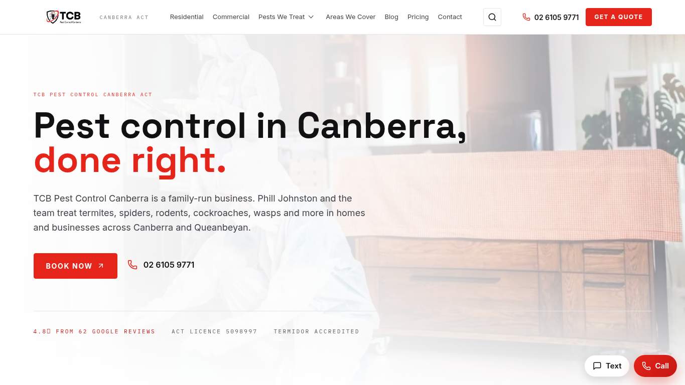 Screenshot of https://www.tcbpestcontrolcanberra.com.au/ Screenshot of https://www.tcbpestcontrolcanberra.com.au/