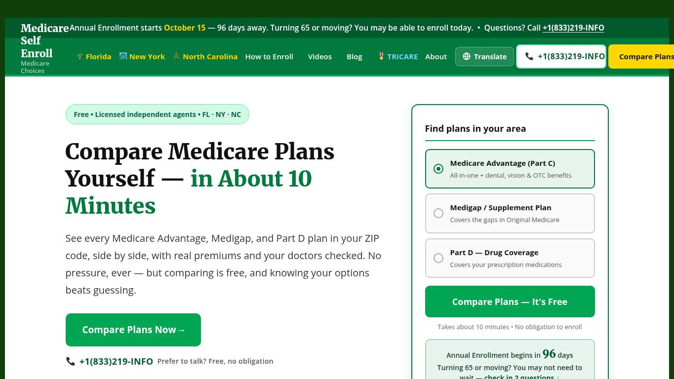 Screenshot of https://medicareselfenroll.com/ Screenshot of https://medicareselfenroll.com/