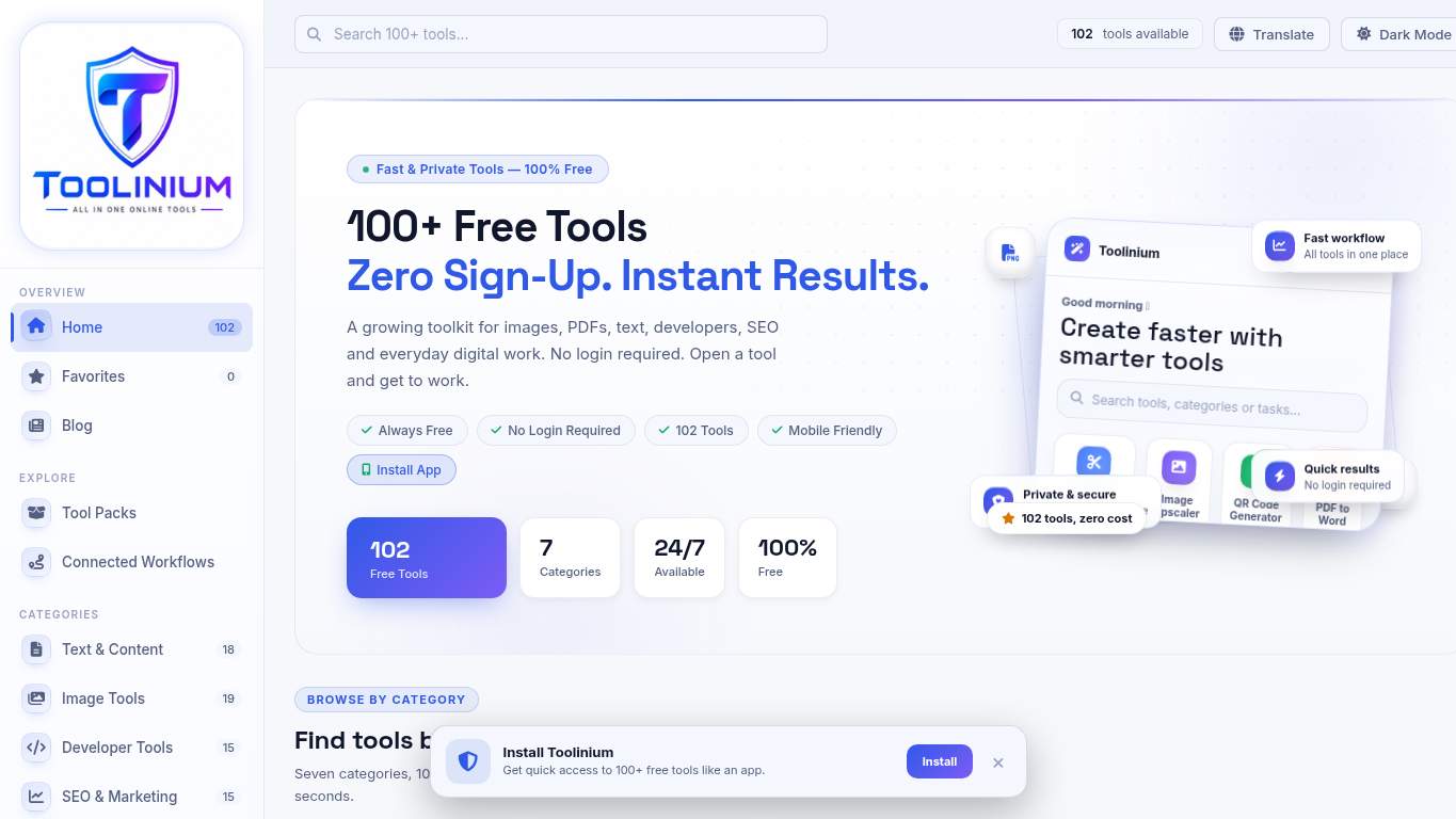 Screenshot of https://www.toolinium.com/ Screenshot of https://www.toolinium.com/