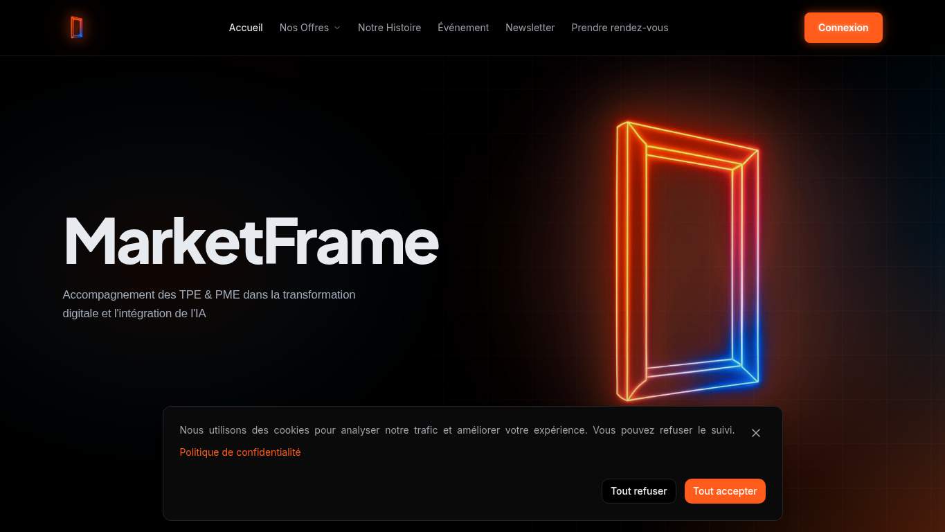 Screenshot of https://marketframe.ai/ Screenshot of https://marketframe.ai/