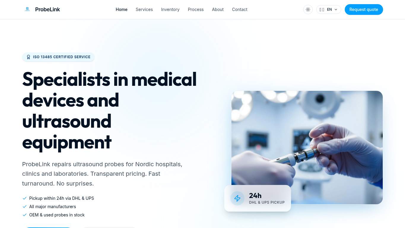Screenshot of https://www.probelink.se/ Screenshot of https://www.probelink.se/