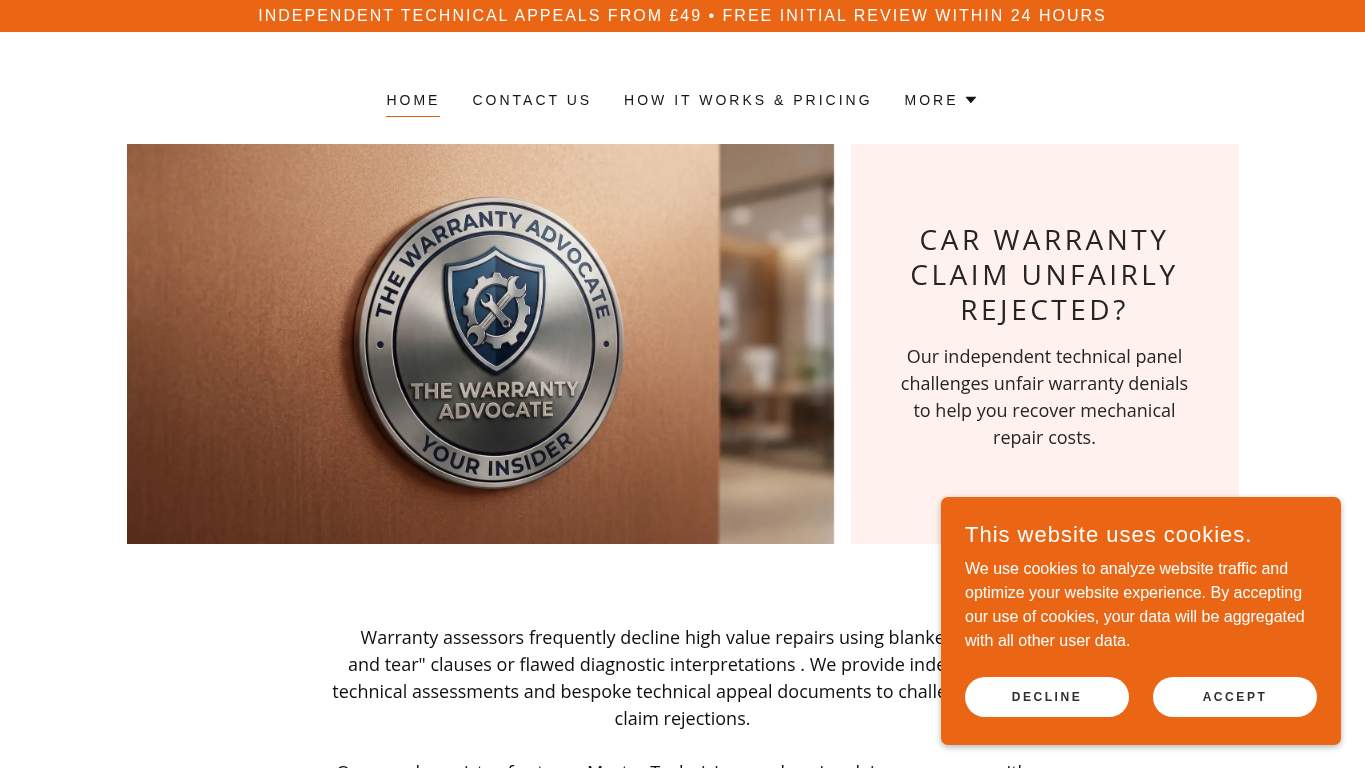 Screenshot of https://www.thewarrantyadvocate.co.uk/ Screenshot of https://www.thewarrantyadvocate.co.uk/