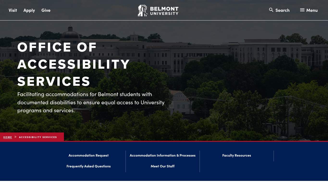 Screenshot of https://belmont.edu/accessibility Screenshot of https://belmont.edu/accessibility