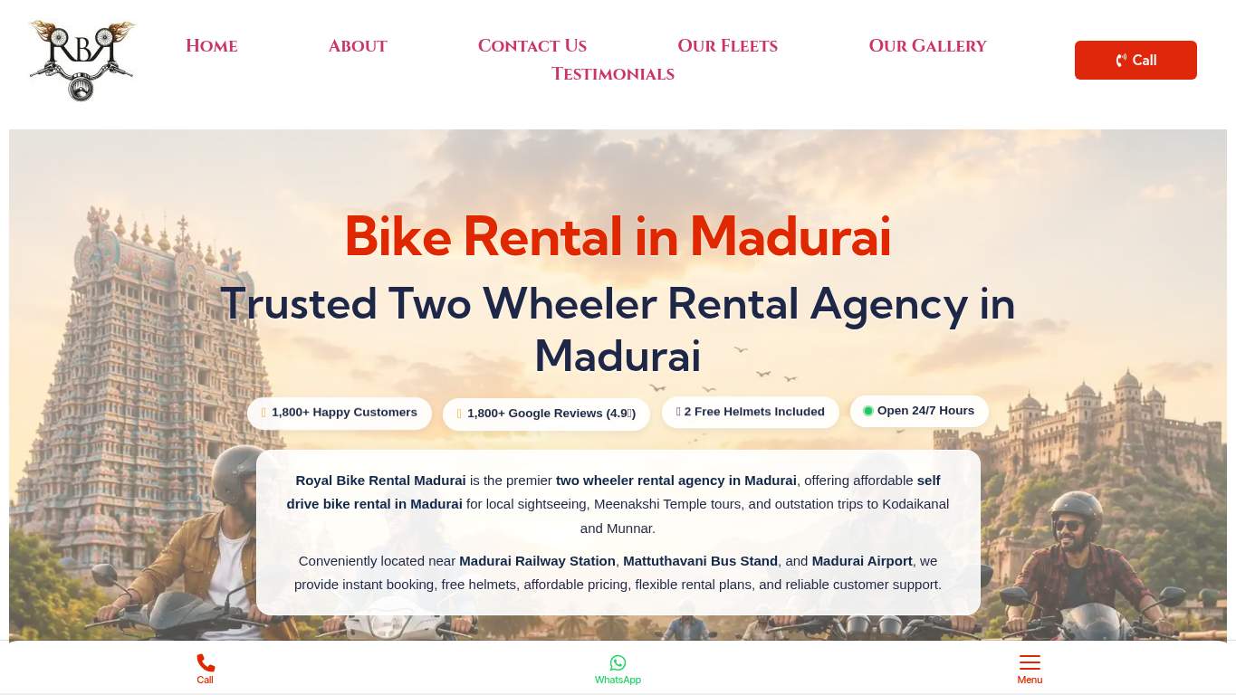 Screenshot of https://royalbikerentalmadurai.com/ Screenshot of https://royalbikerentalmadurai.com/