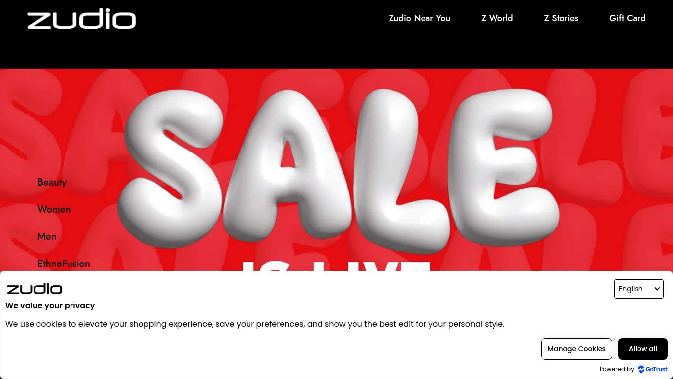 Screenshot of https://www.zudio.com/ Screenshot of https://www.zudio.com/