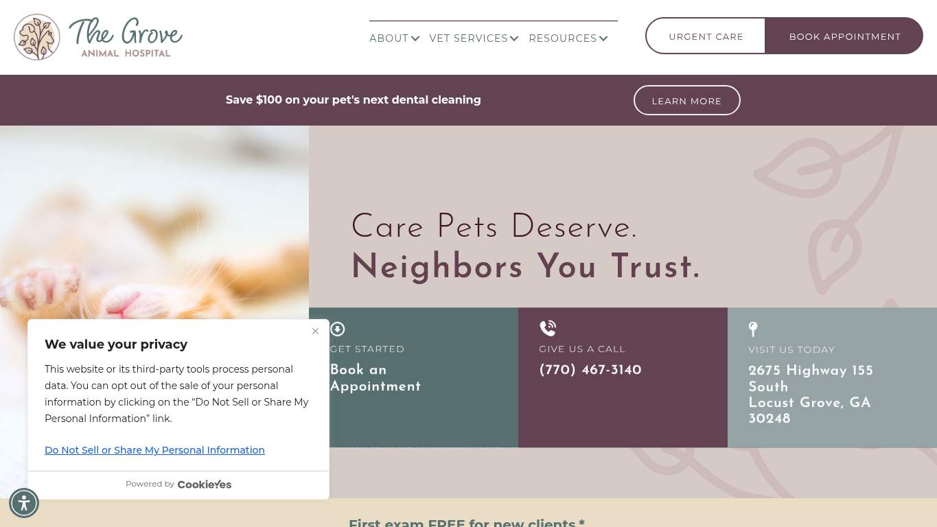 Screenshot of https://groveanimalhospital.com/ Screenshot of https://groveanimalhospital.com/