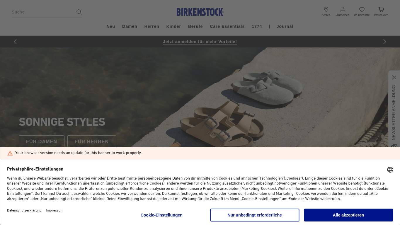 Screenshot of https://www.birkenstock.com/ Screenshot of https://www.birkenstock.com/