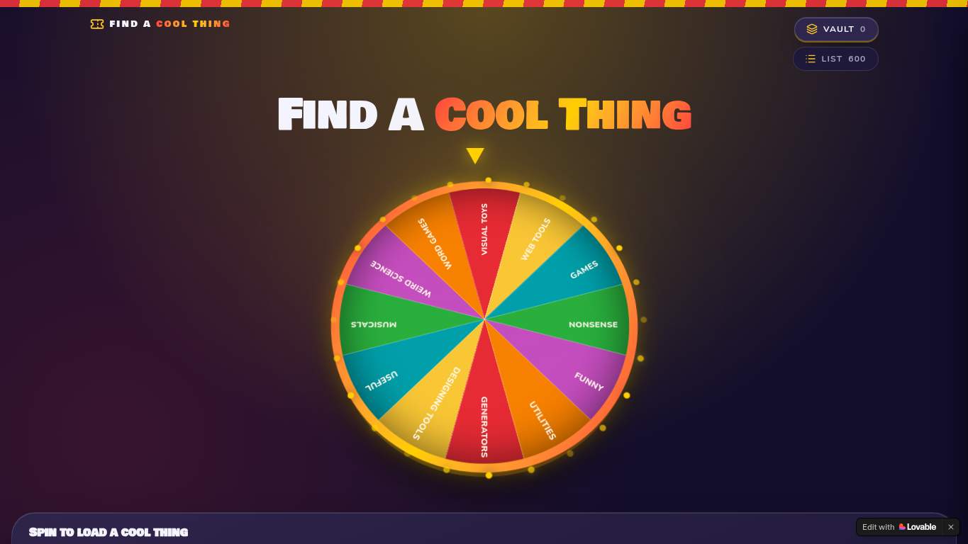 Screenshot of https://findacoolthing.lovable.app/ Screenshot of https://findacoolthing.lovable.app/