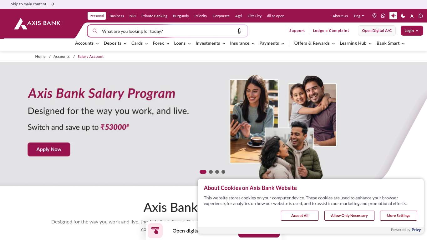 Screenshot of https://www.axis.bank.in/accounts/salary-account Screenshot of https://www.axis.bank.in/accounts/salary-account