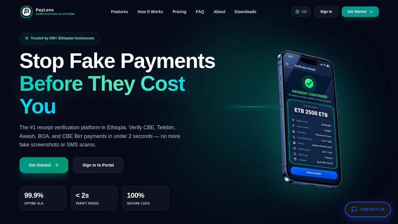 Screenshot of https://paylens.et/ Screenshot of https://paylens.et/