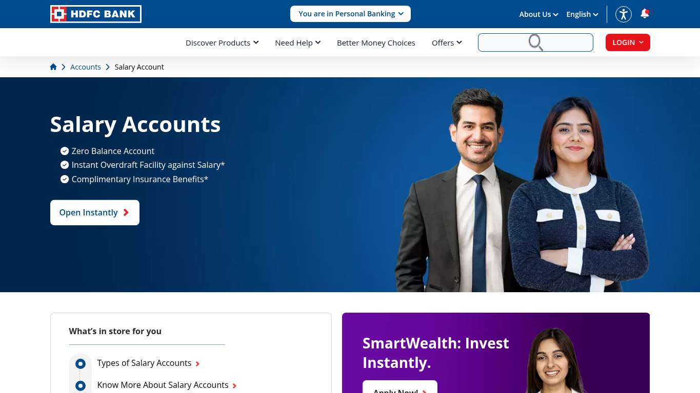 Screenshot of https://www.hdfc.bank.in/salary-account Screenshot of https://www.hdfc.bank.in/salary-account